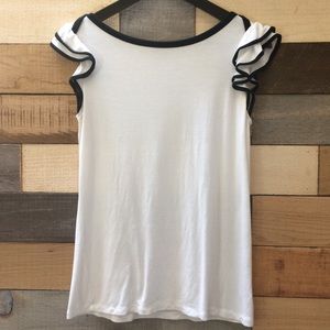 Creamy White ruffle Top with Black Trim, Small